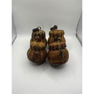 Set of 4 Mini Woven Baskets Trinket Boxes Hinged Lidded